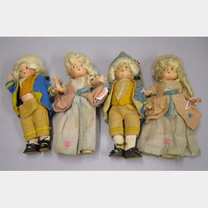 Two Pairs of Effanbee George and Martha Washington Composition Dolls
