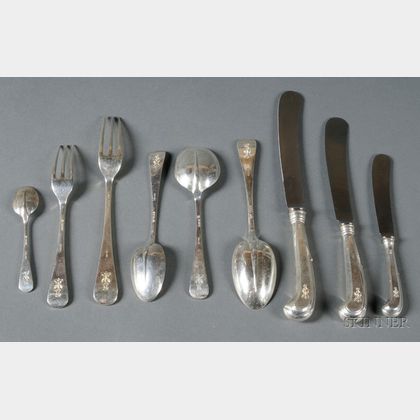 Assembled Group of English Silver Georgian-style Flatware for Eight