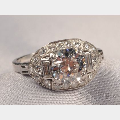 Art Deco Platinum and Diamond Ring, J & L. Hartzberg