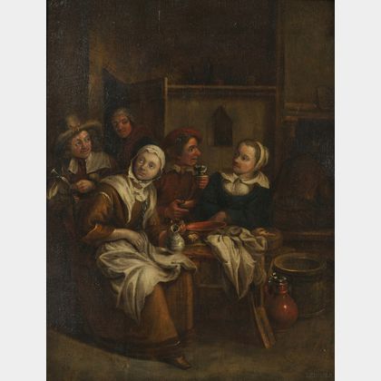 Dutch School, 17th Century Style View of Figures in an Interior