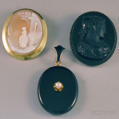 Three Pieces of Cameo and Memorial Jewelry