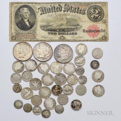 Group of American Coins and a 1917 $2 Legal Tender Note