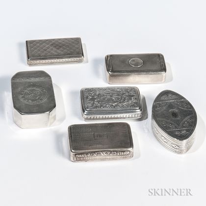 Six British Sterling Silver Snuffboxes