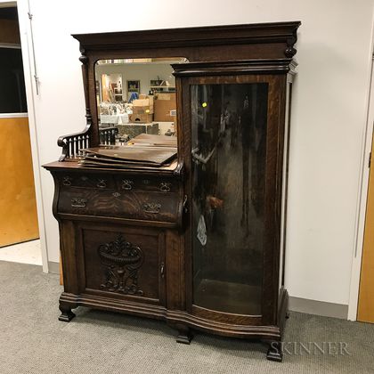 Victorian Carved and Glazed Oak Mirrored Side-by-side Buffet