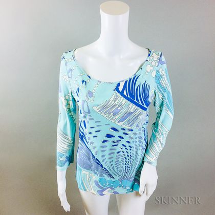 Pucci Blue Patterned Silk Blouse