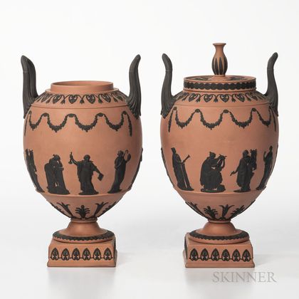 Pair of Wedgwood Terra-cotta Jasper Vases