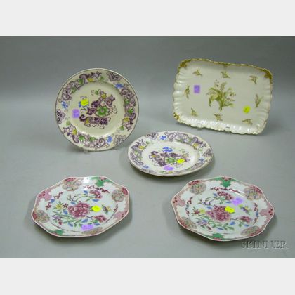 Pair of Chinese Export Porcelain Plates, a Pair of English Transfer Aurora Pattern Staffordshire Plates, and a ... 
