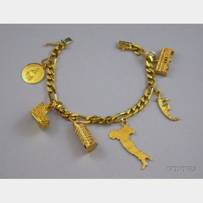 18kt Gold Italian Cities Themed Charm Bracelet