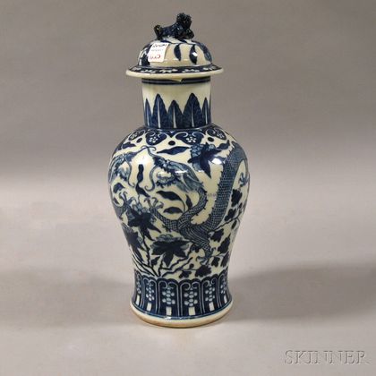 Blue and White Covered Porcelain Jar with Dragon Decoration