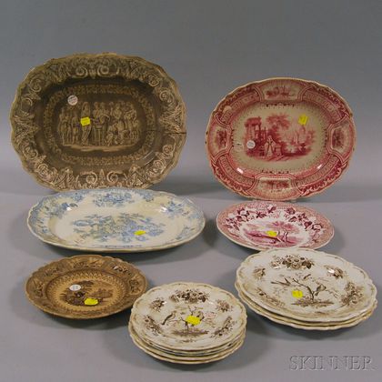 Three English Transfer Decorated Staffordshire Platters and Ten Plates. Estimate $200-300