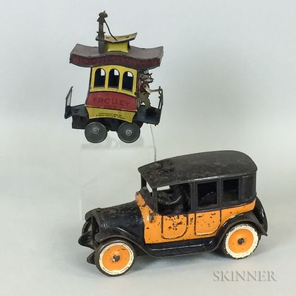 Tin Toonerville Trolley and a Cast Iron Arcade Touring Car