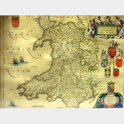 Framed Hand-colored Map of Wales