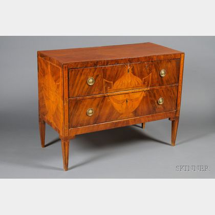 Italian Neoclassical Inlaid and Penwork Decorated Walnut Two-drawer Chest