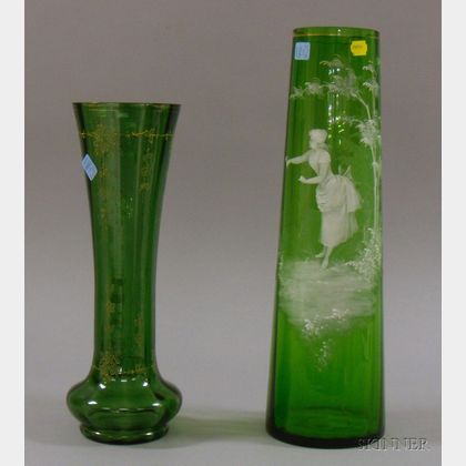Large Green Mary Gregory Hand-painted Vase