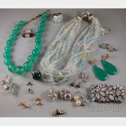 Multi-strand Aquamarine Bead Necklace and a Small Group of Costume Jewelry