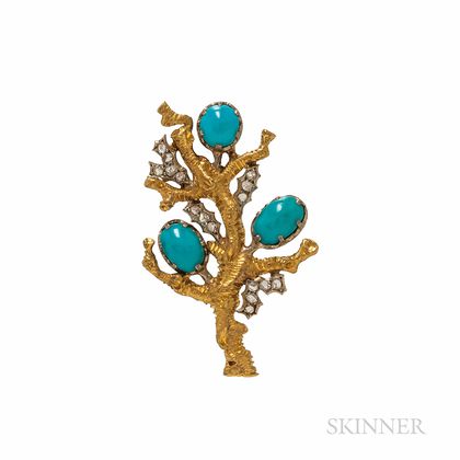 Buccellati 18kt Gold, Turquoise, and Diamond Brooch