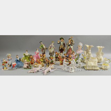 Twenty-seven Assorted Ceramic Figures and Seven Belleek Porcelain Table Items