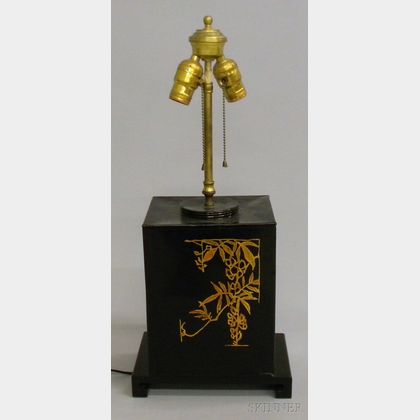 Chinoiserie Painted Metal Tea Canister Table Lamp