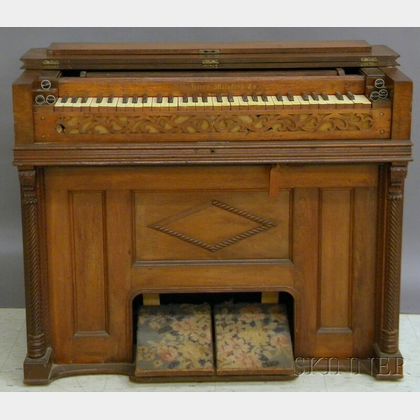 New Haven Melodeon Co. Carved Walnut Pump Organ