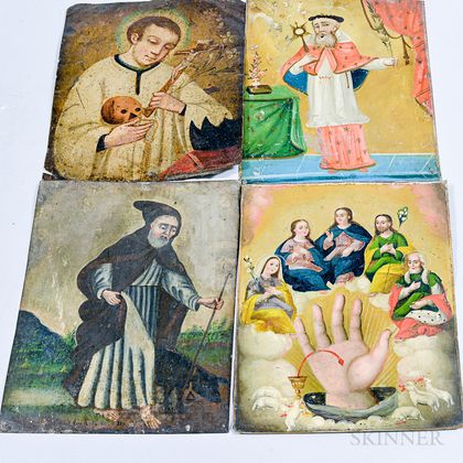 Four Painted Tin Retablos of Saints. Estimate $400-600