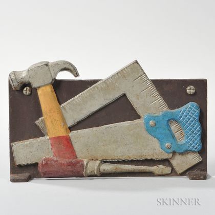 Cast Iron and Paint-decorated Carpenter's Tools Doorstop