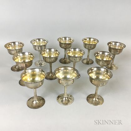 Twelve Sterling Silver Weighted Cordials