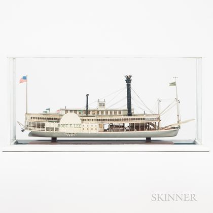 Cased Painted Wooden Model of the Paddlewheeler Robert E. Lee 