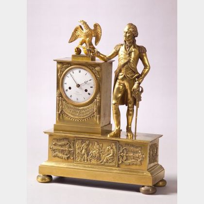 A Neoclassical Cast-Brass and Mercury-Gilded Mantel Clock