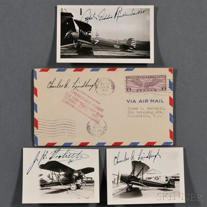 Lindbergh, Charles A. (1902-1974),Jimmy Doolittle (1886-1993),and Edward Vernon Rickenbacker (1890-1973) Signed Photos of their Airpl