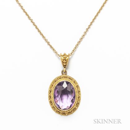 14kt Gold and Amethyst Pendant and Chain