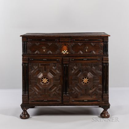 Carved and Inlaid Enclosed Chest of Drawers