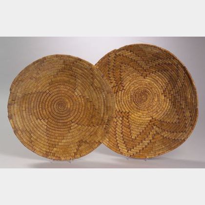 Two Southwest Polychrome Coiled Basketry Trays
