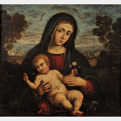 Italian School, 15th Century Style Madonna and Child in a Landscape