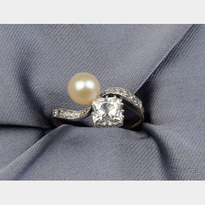 Edwardian Pearl and Diamond Bypass Ring