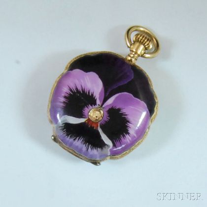 18kt Gold and Purple Enamel Pansy Hunting Case Pocket Watch