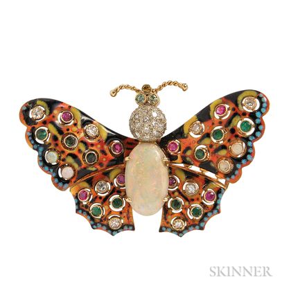 Gold, Enamel, and Gem-set Butterfly Brooch