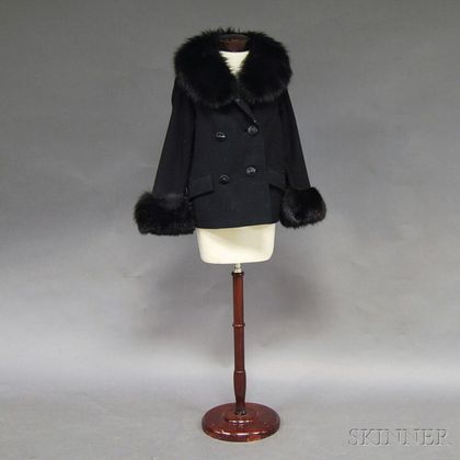 Black Wool Jacket with Fur Collar and Cuffs