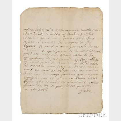 Marquis de Sade (1740-1814) Autograph Letter Signed, 1 April [no year].