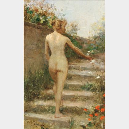 Julius LeBlanc Stewart (American, 1855-1919) Nude on Garden Stair