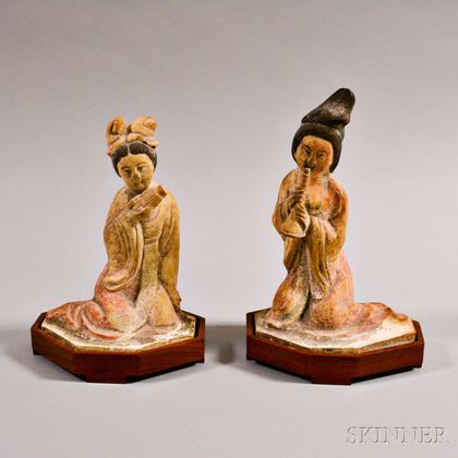 Two Painted Terra-cotta Female Musicians