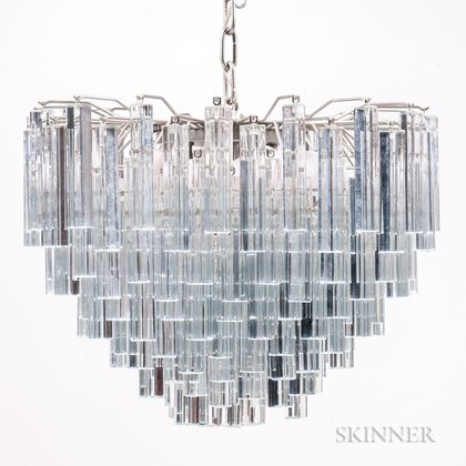 Venini Three-tier Chandelier with Murano Glass Prisms 