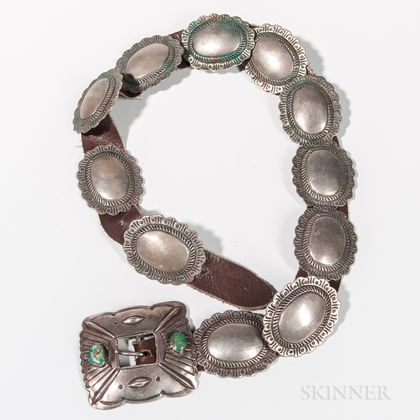 Southwest Silver and Turquoise Concha Belt