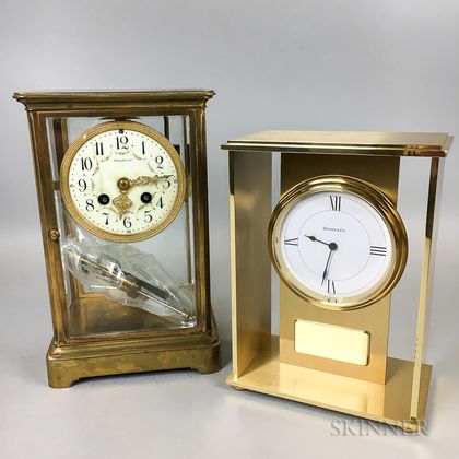 Two Tiffany & Co. Brass and Glass Shelf Clocks