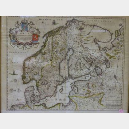 Framed Hand-colored Map of Scandinavia