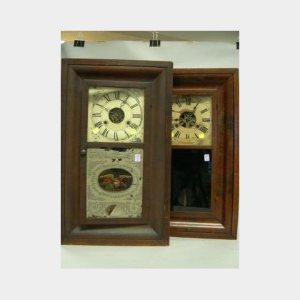 William S. Johnson and Seth Thomas Mahogany Veneer Ogee Mantel Clocks. 