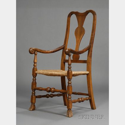 Queen Anne Maple Carved Arm Chair