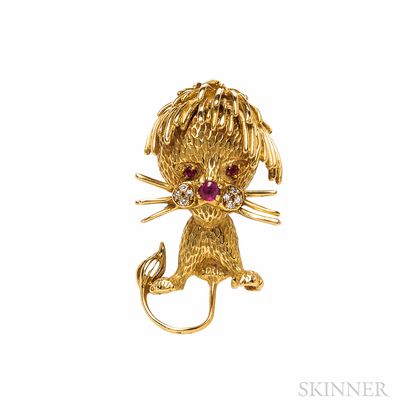 18kt Gold and Ruby Lion Brooch