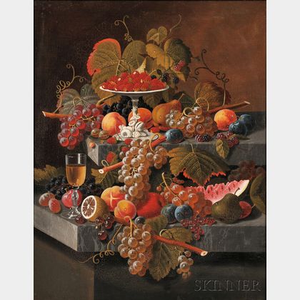 School of Severin Roesen (American, 1815-1872) Fruit Composition with a Tazza of Strawberries