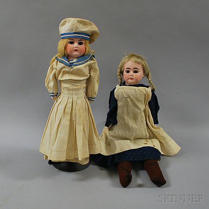 Two Blonde Bisque Shoulder Head Girl Dolls