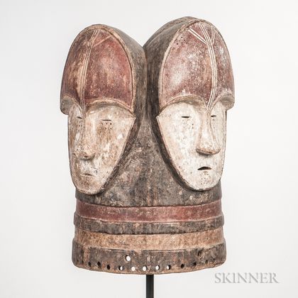 Fang-style Polychrome Carved Wood Helmet Mask